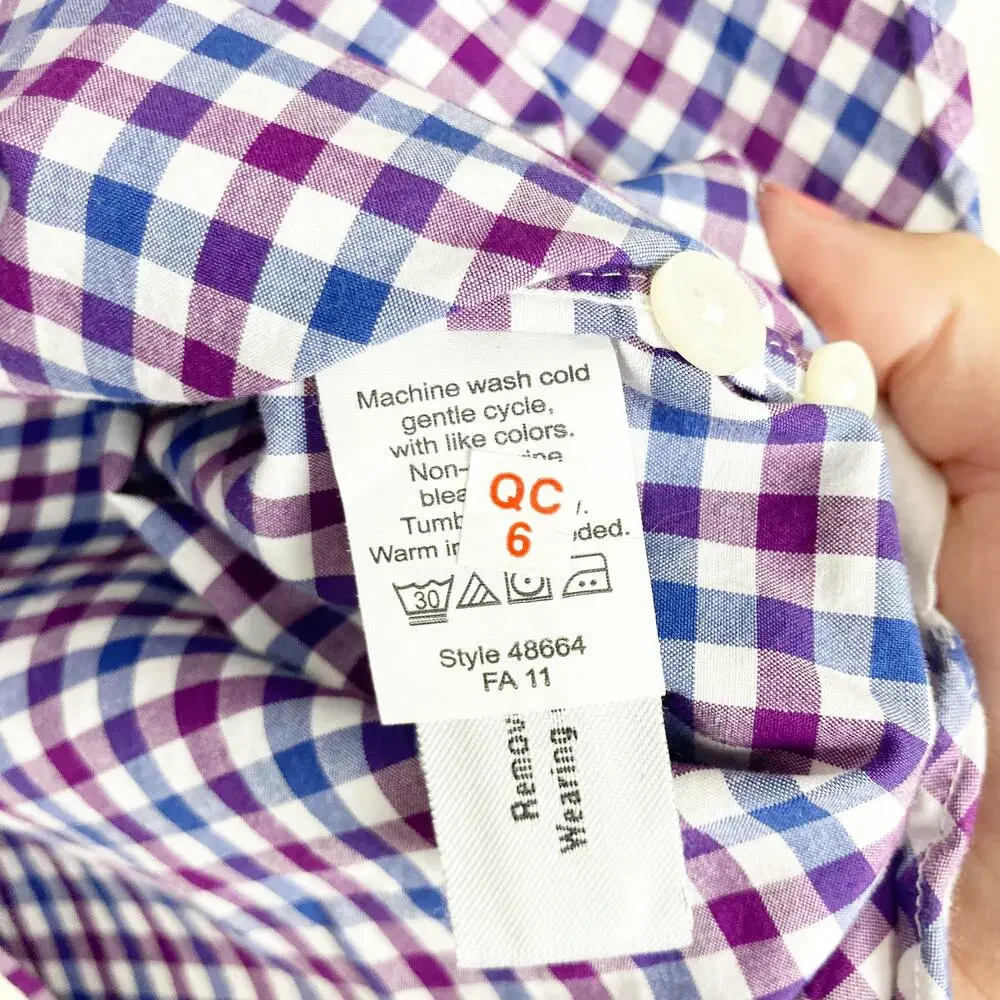 J. Crew Purple Blue White Plaid Long Sleeve Button Down Sz L